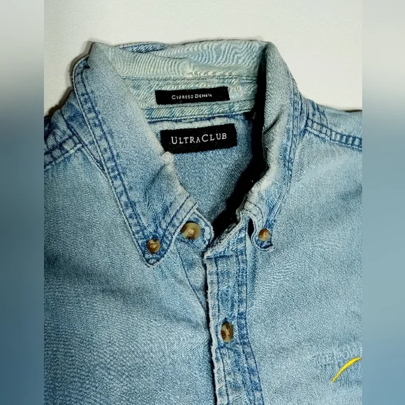 Ultra Club Men's Blue Jean Long Sleeve Button Down Shirt Sz Lg - Picture 9 of 12